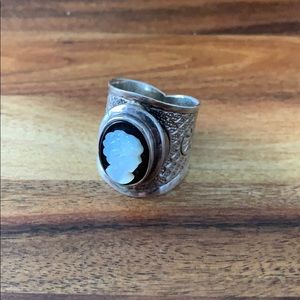 Black, White and Sterling Silver Women Cameo Ring